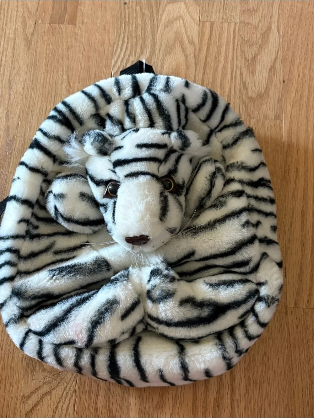 Vintage White and Black Tiger Plush Backpack Book Bag Full Zip